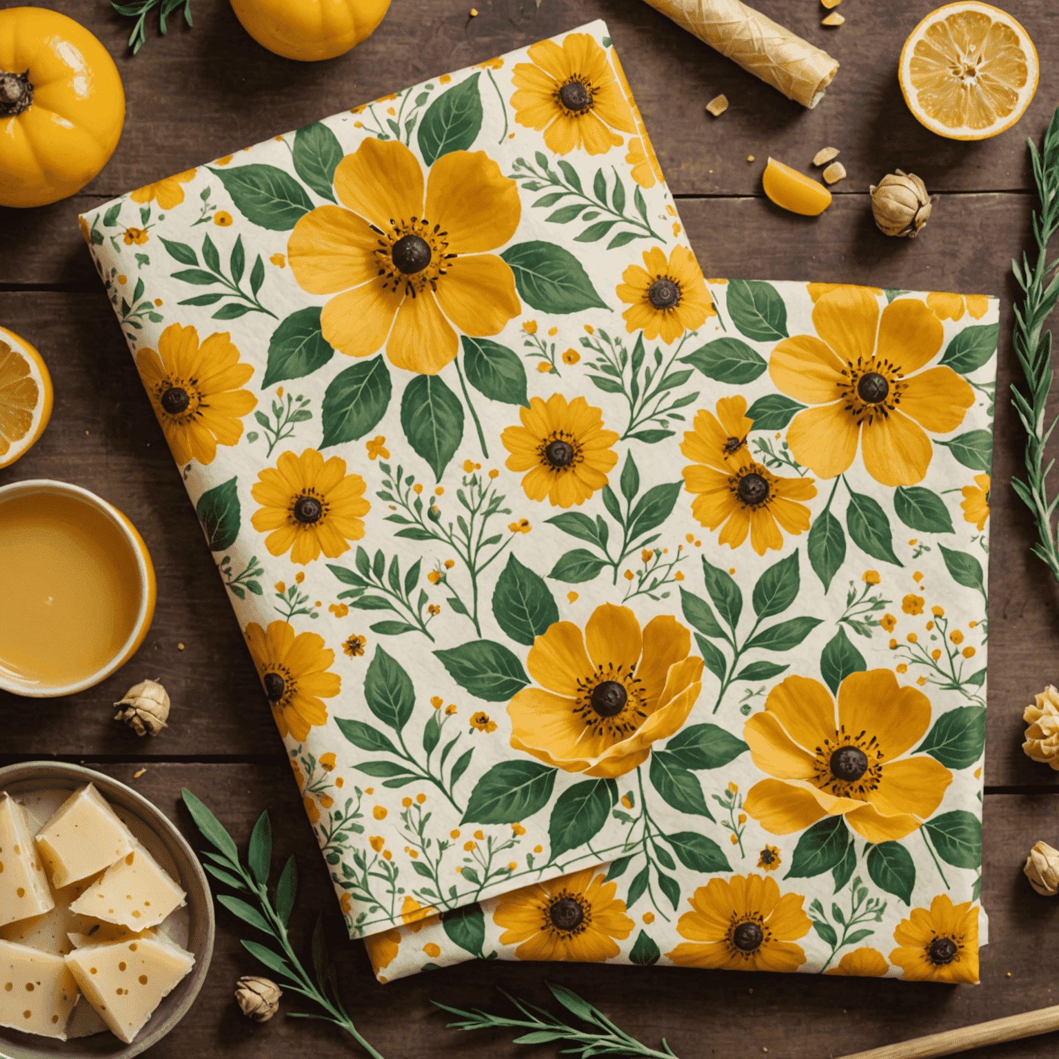 Set de envoltorios de cera de abeja en varios tamaños y patrones florales