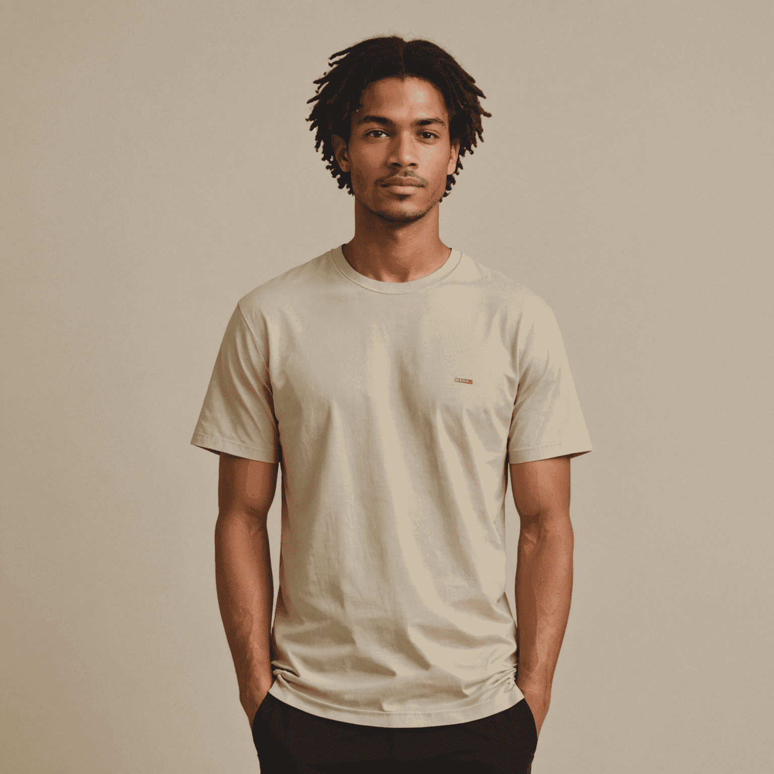 Camiseta de algodón orgánico en color arena con diseño minimalista