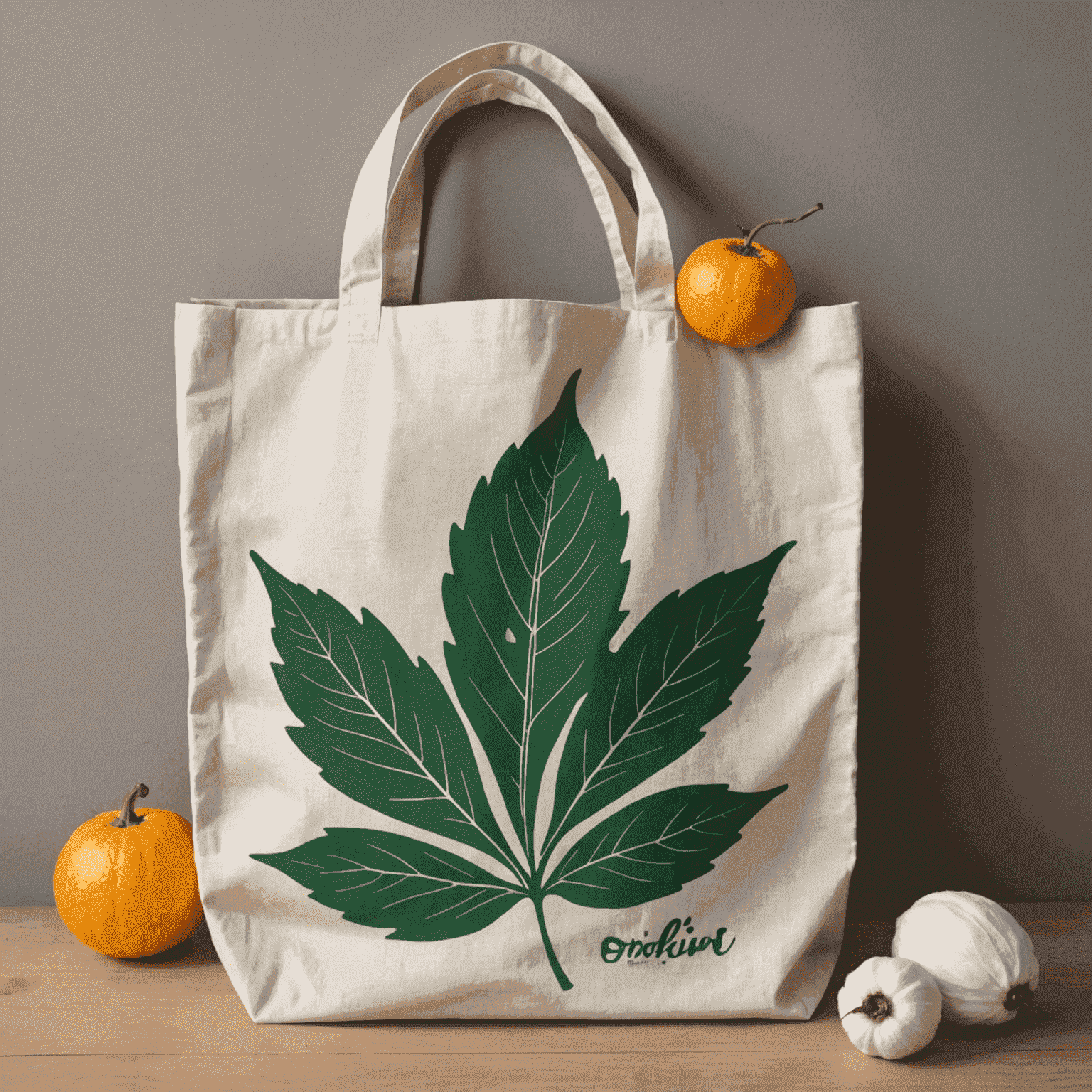 Bolsa de compras plegable hecha de algodón orgánico con diseño de hojas