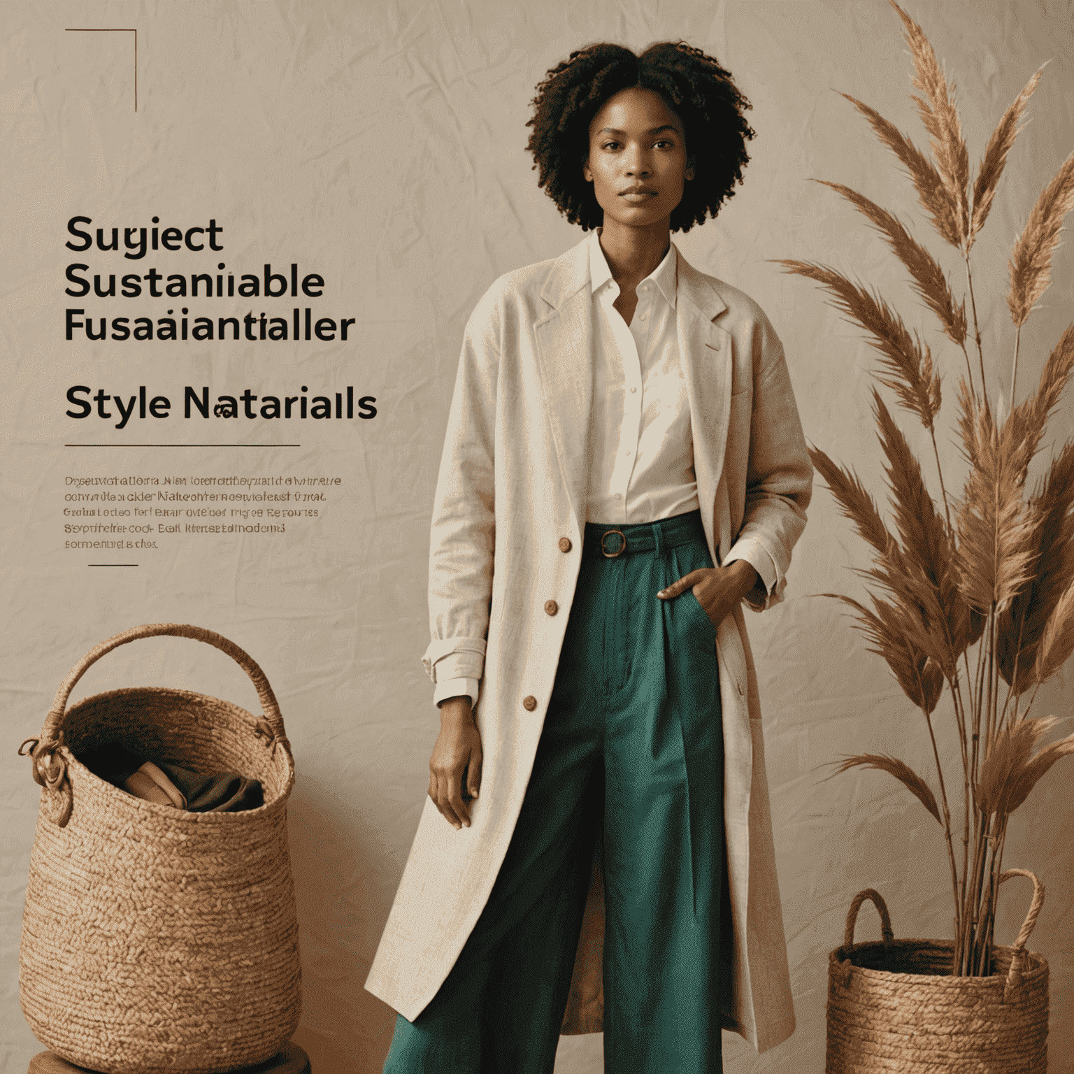 Imagen de moda sostenible, incluyendo prendas de telas orgánicas, accesorios de comercio justo y diseños atemporales